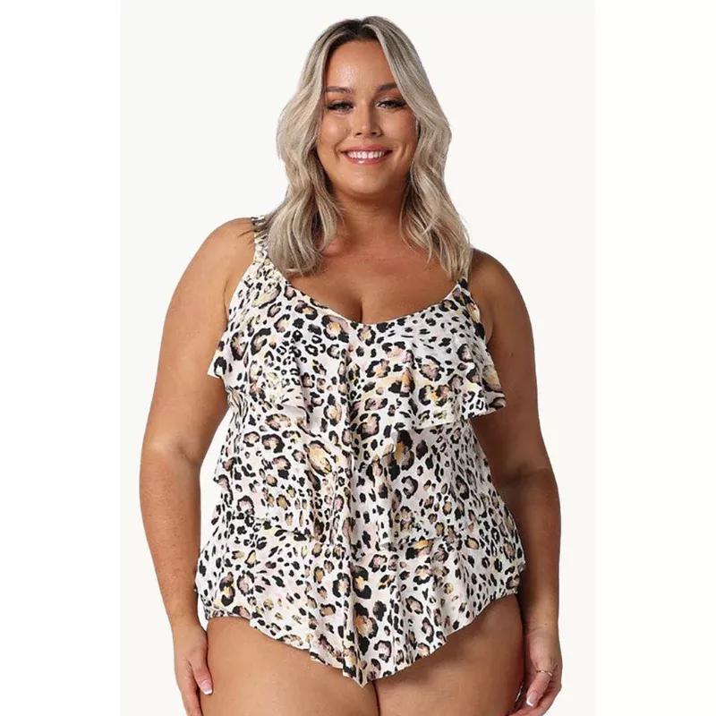 Snow Leopard Tiered Frill Tankini Separate