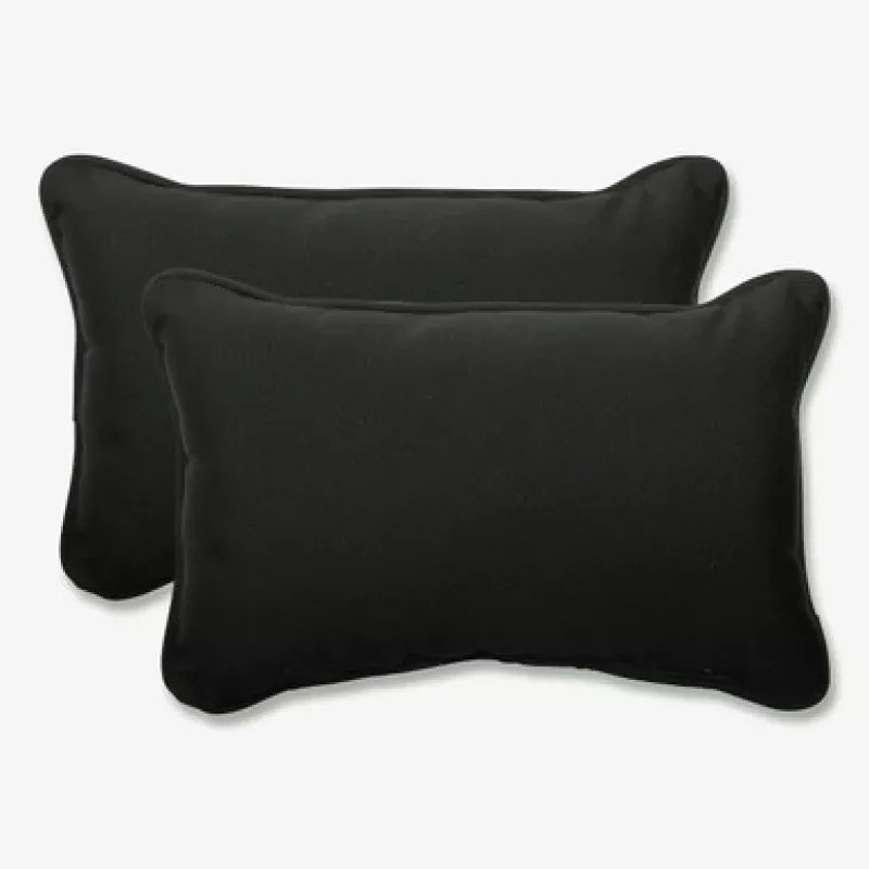 Solid Outdoor Patio Corded Throw Pillows – 18.5 – Midnight Black – Set of 2 | Pool Central