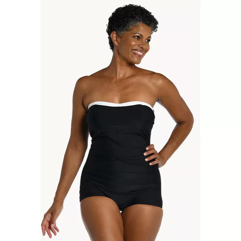 Solid Ruched Bandeau One Piece