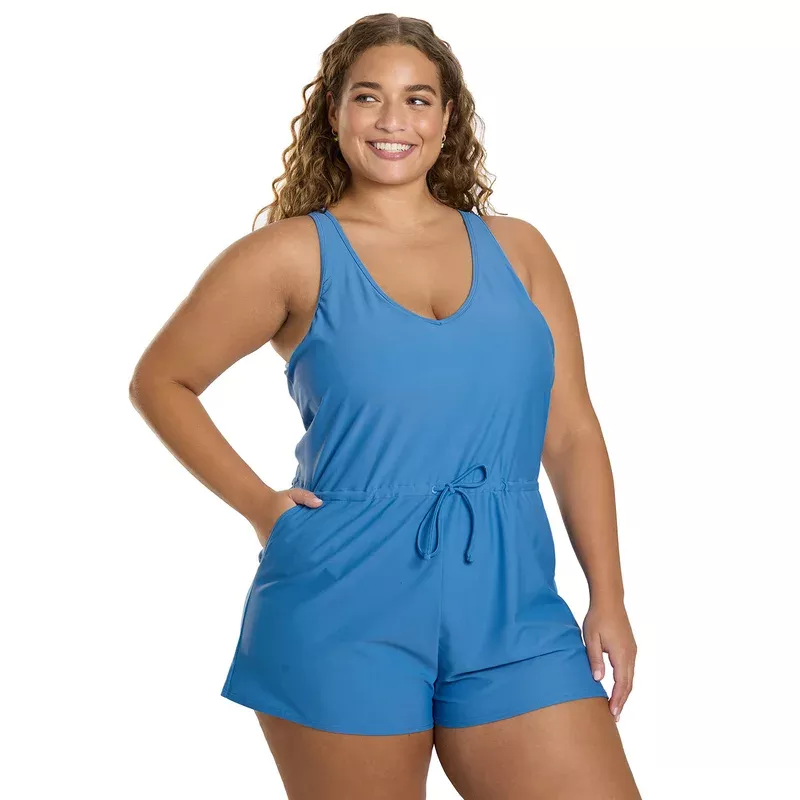 Sporti Plus Size Starlet Solid Tummy Control Swim Romper