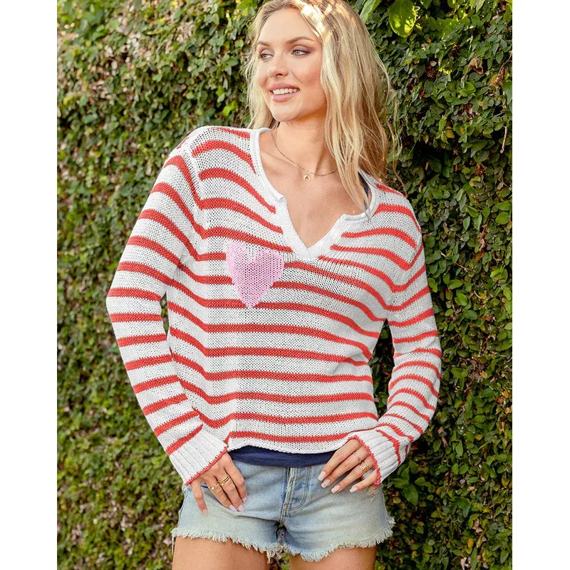 STRIPED HEART HENLEY TOP