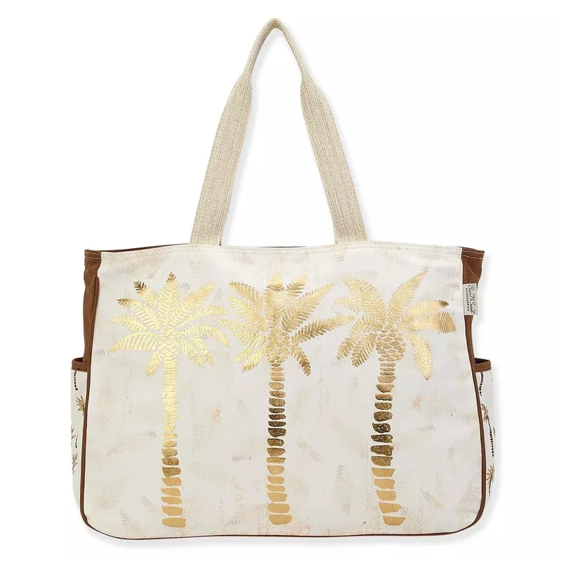 Sun N Sand Gold Metallic Palm Tree Oversized Tote