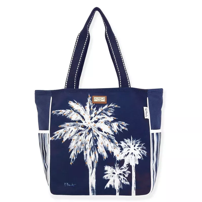 Sun N Sand Navy / White Palm Tree Shoulder Tote