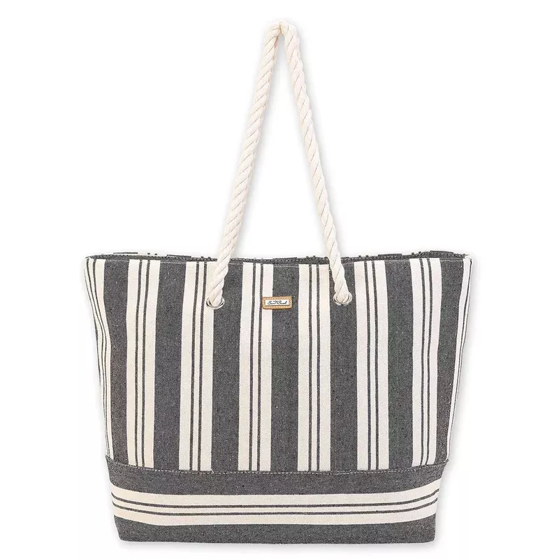Sun N Sand Striped Canvas Bag w/ Braided Rope Handle