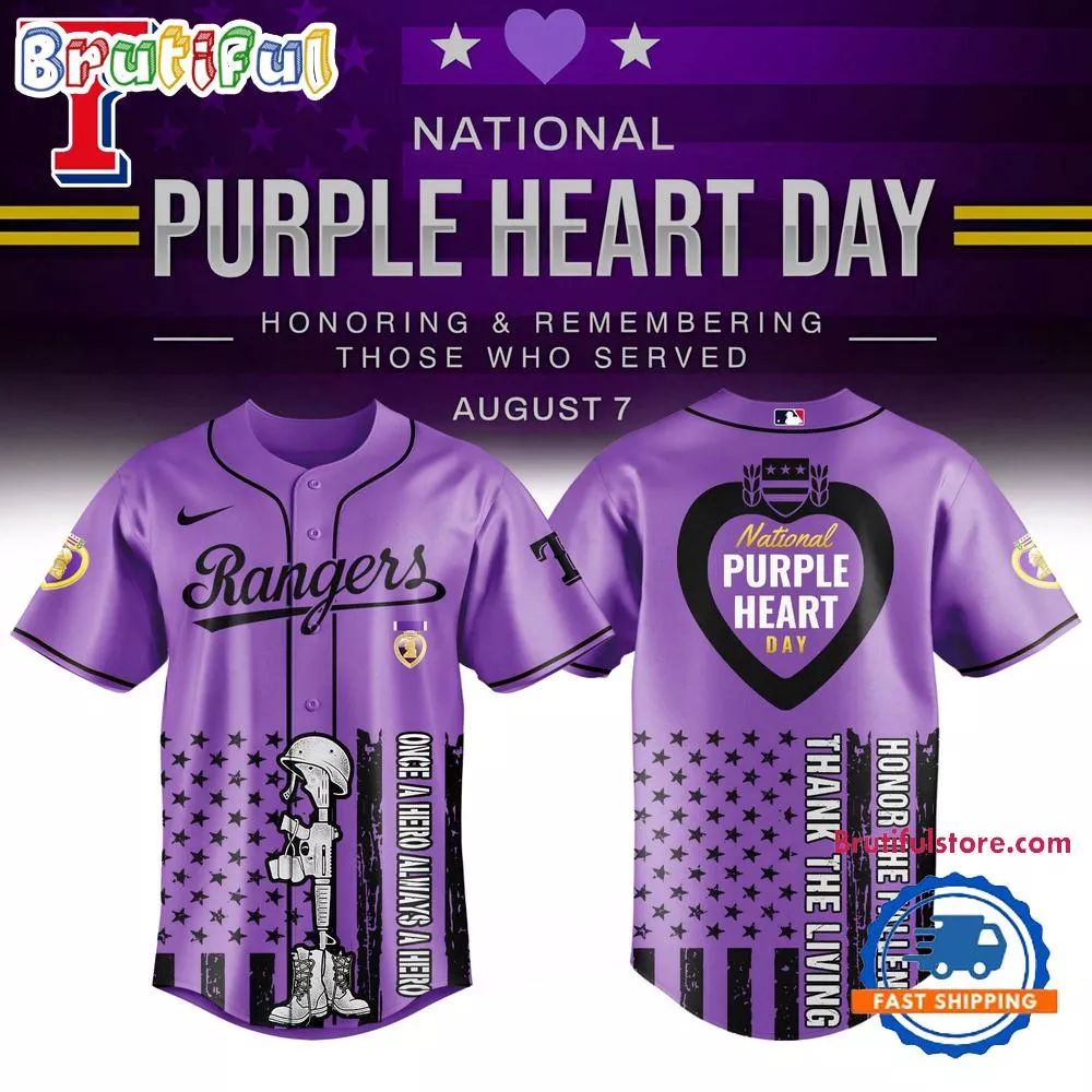 Texas Rangers Purple Heart Day Baseball Jersey