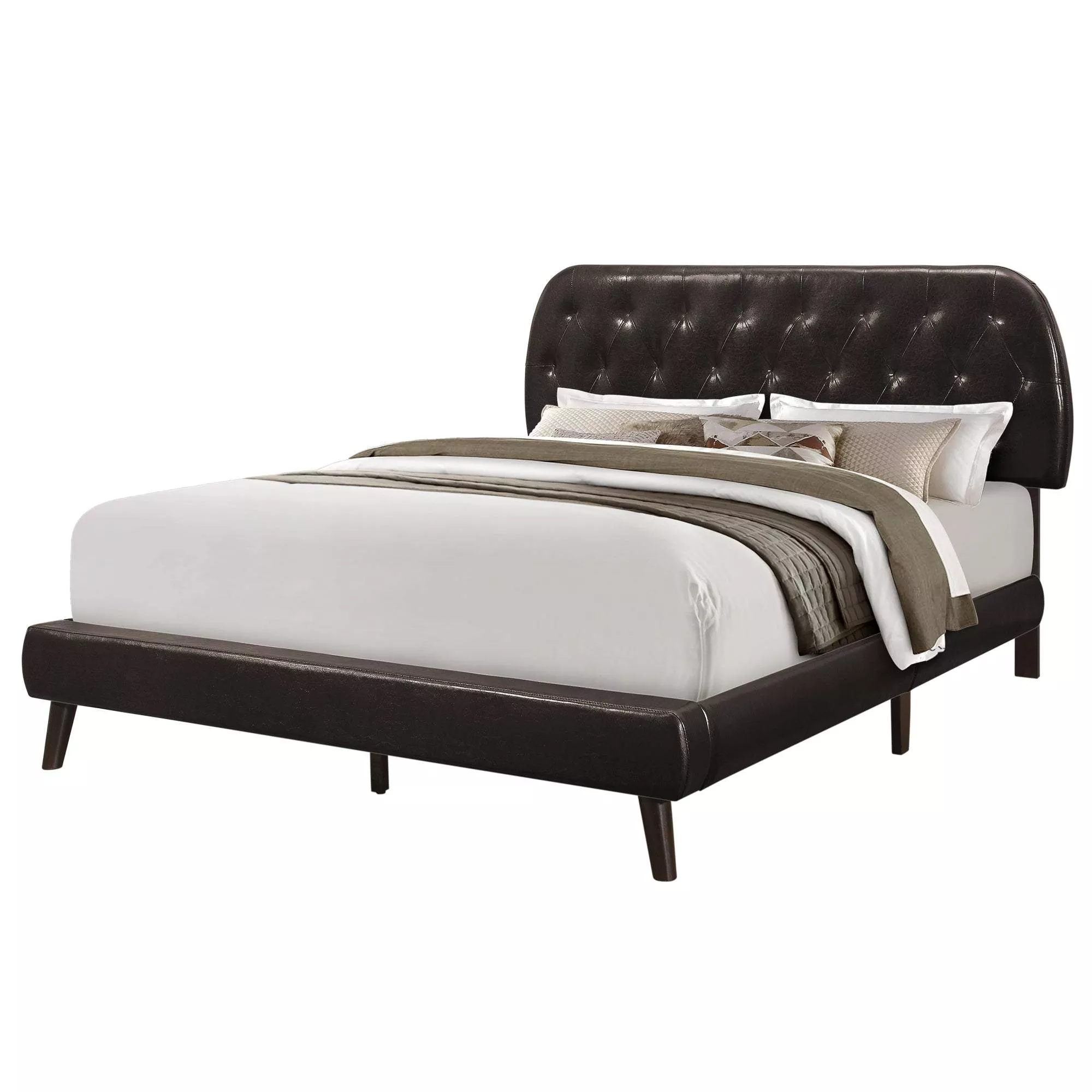 Tufted Brown Standard Bed Upholstered With Headboard
