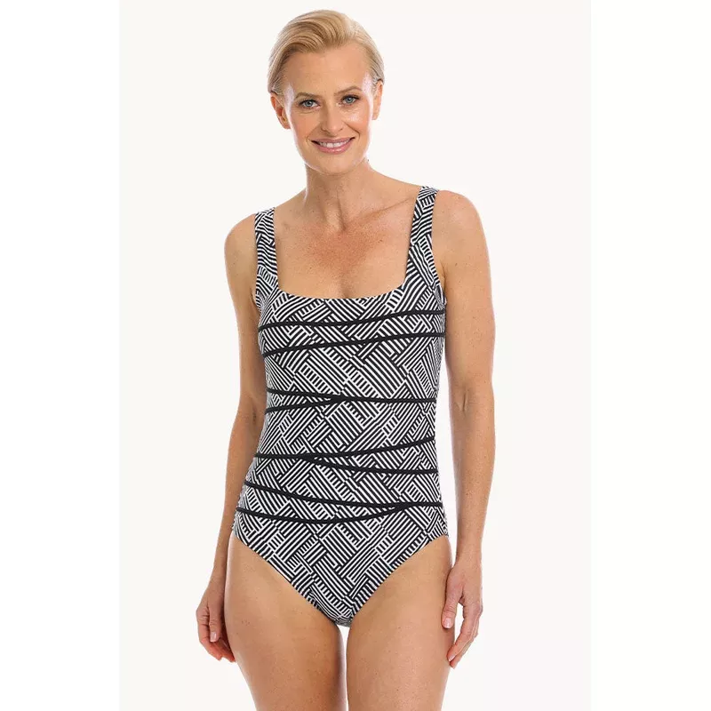 Weave Stripe Binded Square Neck One Piece