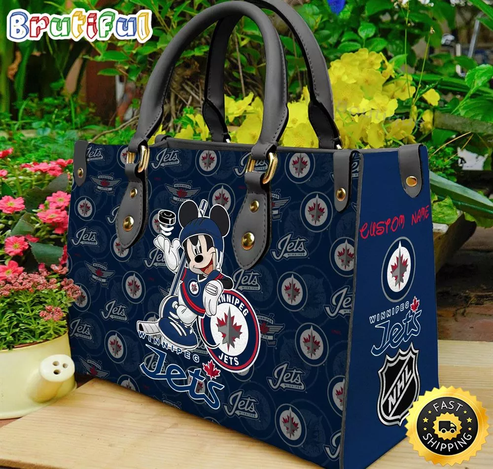 Winnipeg Jets NHL Mickey Women Leather Hand Bag