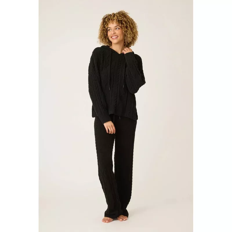 WOMENS BLACK CHENILLE CABLE KNIT SET