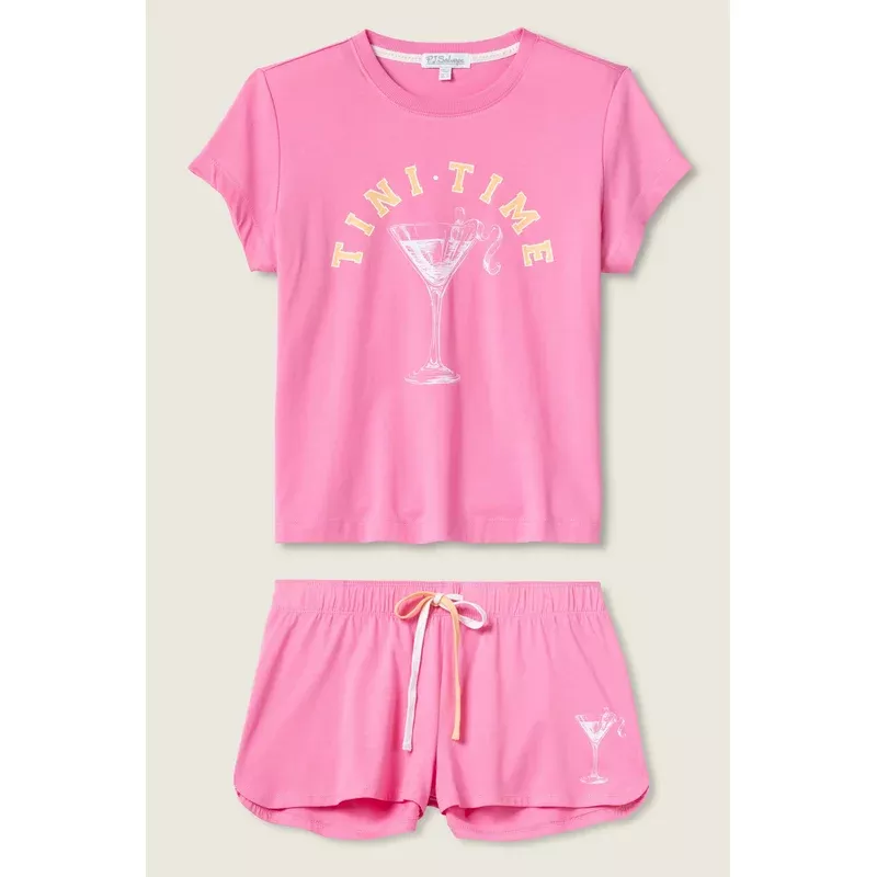 WOMENS PINK TINI TIME SHORT SET