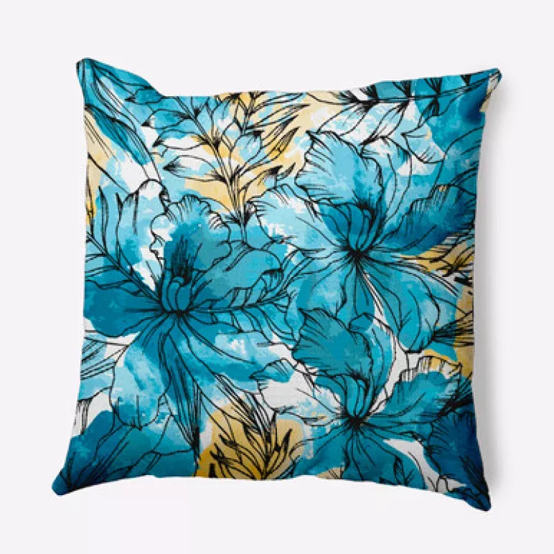 Zentangle Outdoor Throw Pillow – 20 – Blue & Yellow | Pool Central